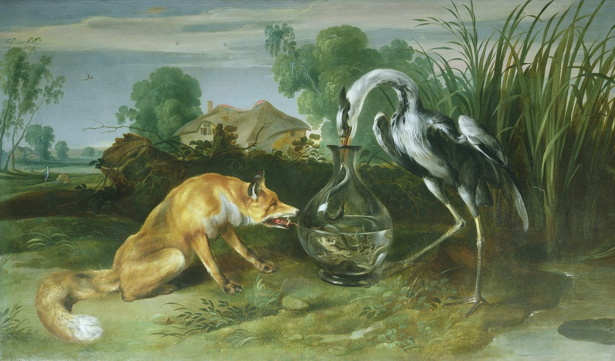 Der Fuchs und der Kranich aus Äsops Fabeln von Frans Snyders or Snijders
