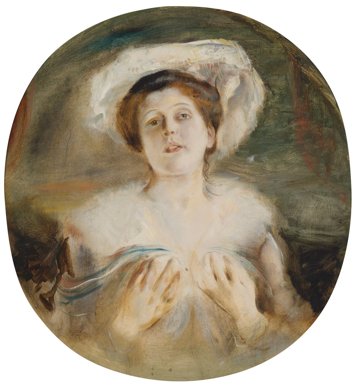Bildnis einer Dame mit weißem Hut von Franz Seraph von Lenbach