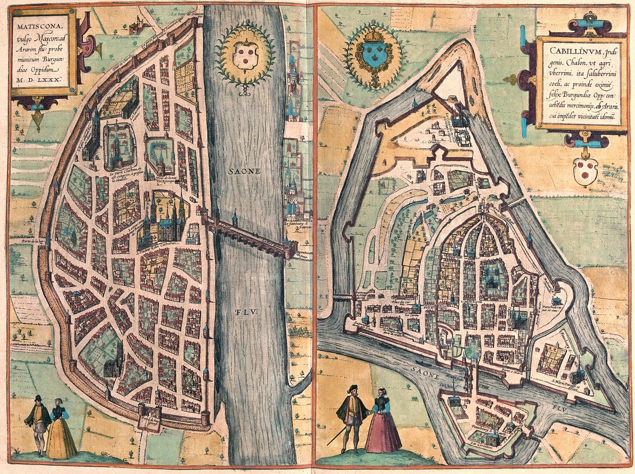 Macon - Chalons sur Saone, Frankreich (Gravur) von Franz Hogenberg