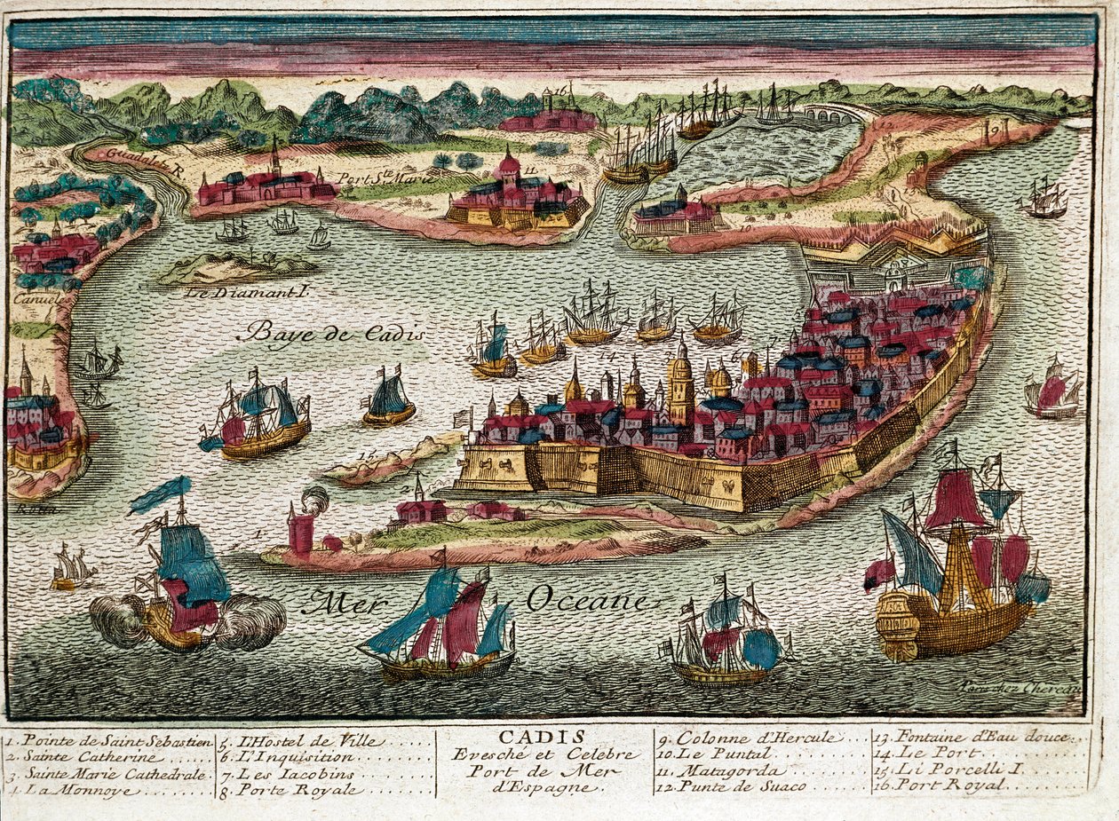 Karte von Cádiz - Spanien (Gravur) von Franz Hogenberg
