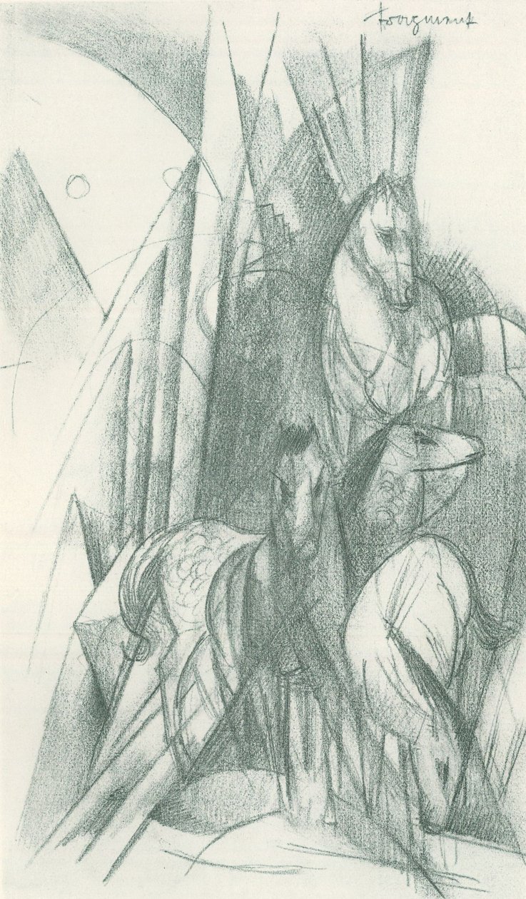 Komposition von Pferden und abstrakten Formen von Franz Marc