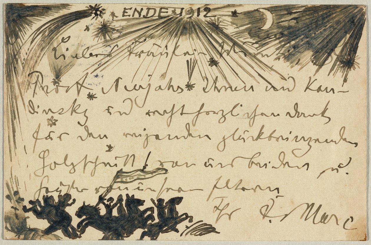Neujahrsgruß, Postkarte an Gabriele Münter in München von Franz Marc
