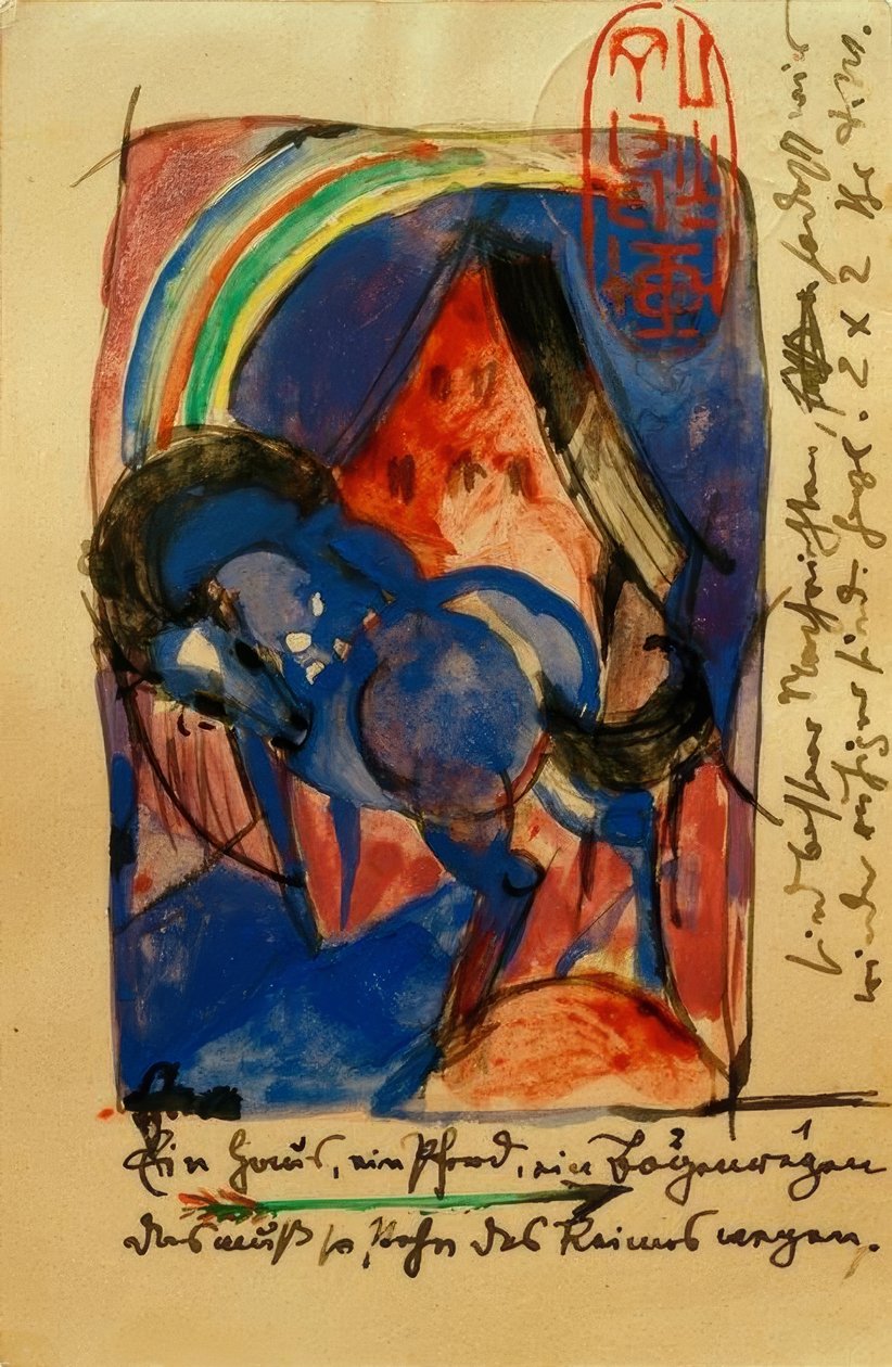 Pferd und Haus mit Regenbogen von Franz Marc