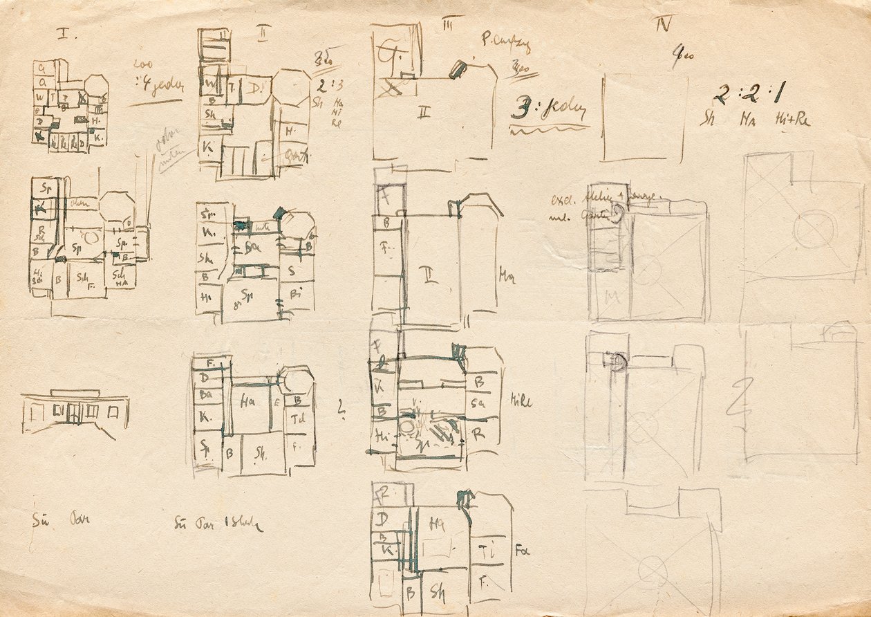 Entwurfsskizzen zu Matschs Ateliervilla - Grundrisse von Franz von Matsch