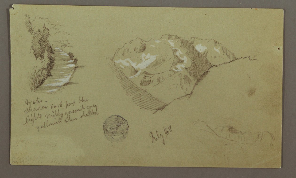 Zeichnung, Berggipfel, Fluss, Juli 1868 von Frederic Edwin Church