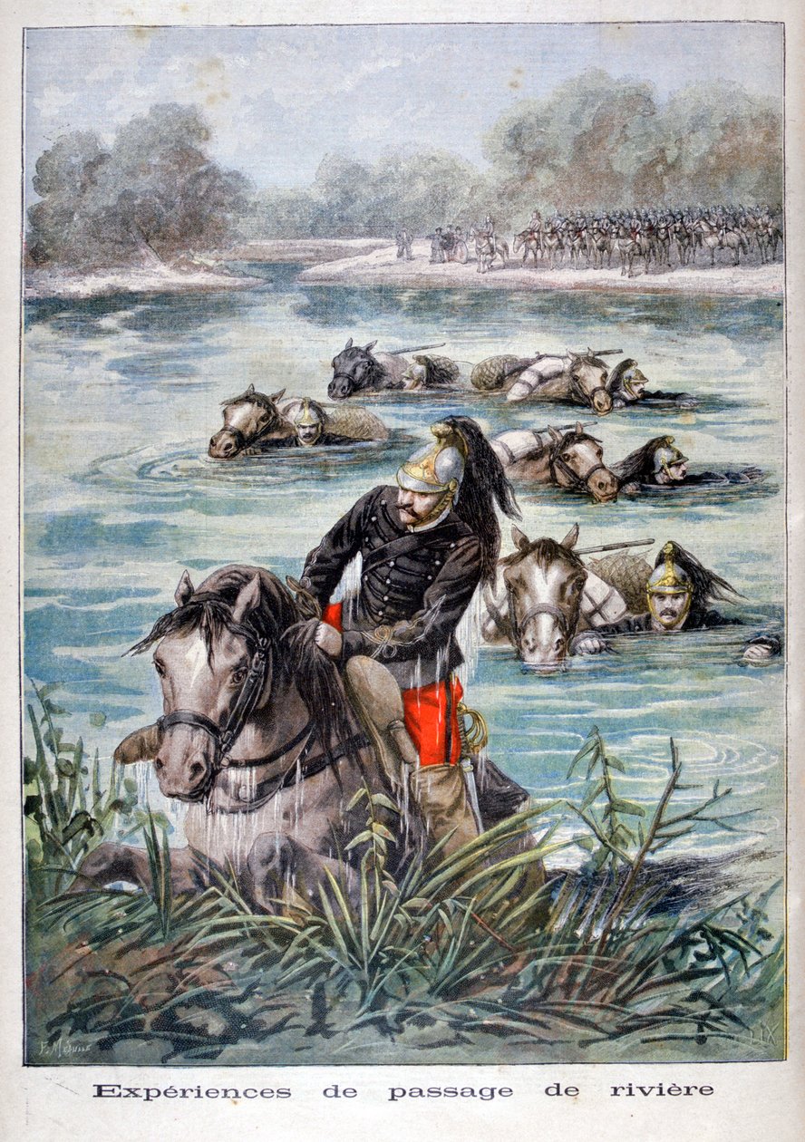 Französische Kavallerie durchquert einen Fluss, 1896 von Frederic Lix