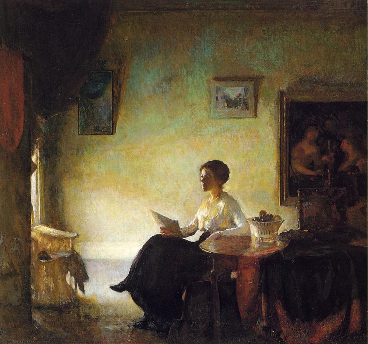 Frau liest zu Hause, 1918 von Frederick Andrew Bosley