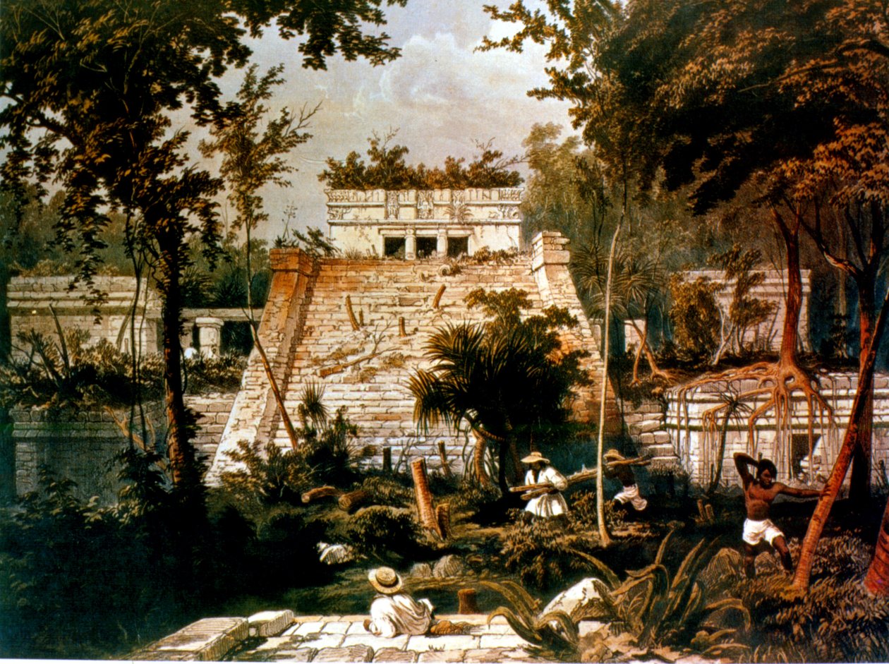 Tempel und Pyramide, Tulum, Yucatan, Mexiko, 1844 von Frederick Catherwood