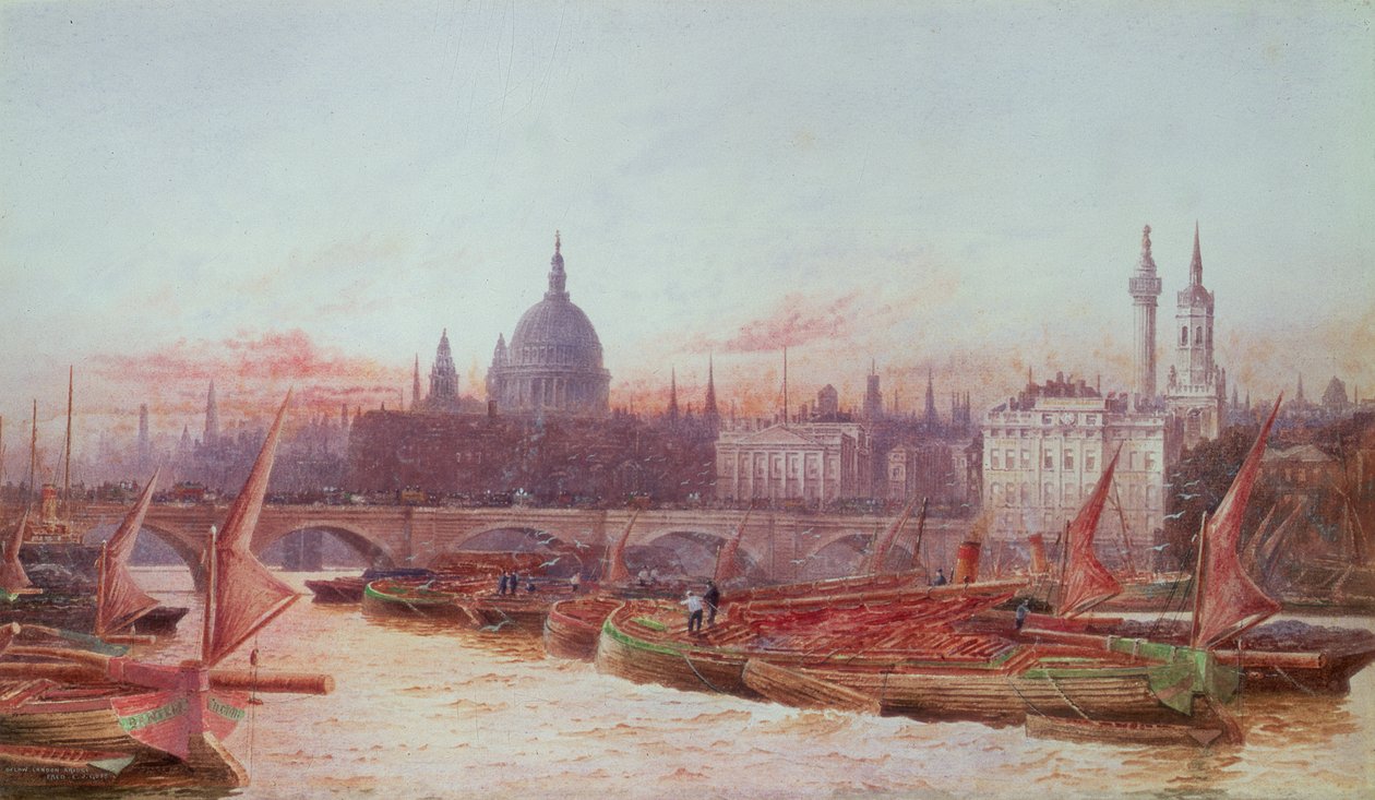 Lastkähne unterhalb der London Bridge von Frederick E.J. Goff