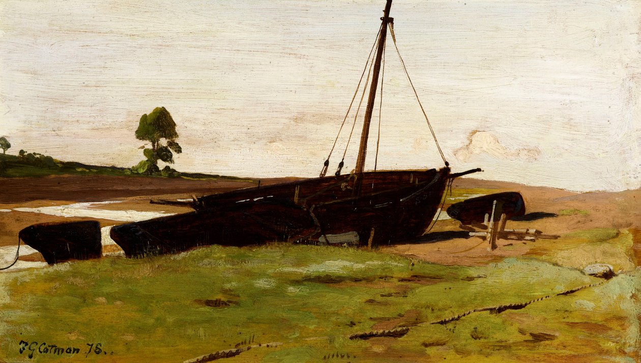 Gestrandete Boote, Porlock Weir, 1879 von Frederick George Cotman