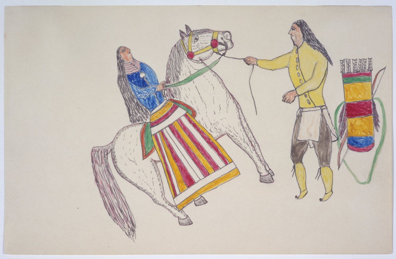 Mann begrüßt Frau auf Pferd von Frederick Gokliz