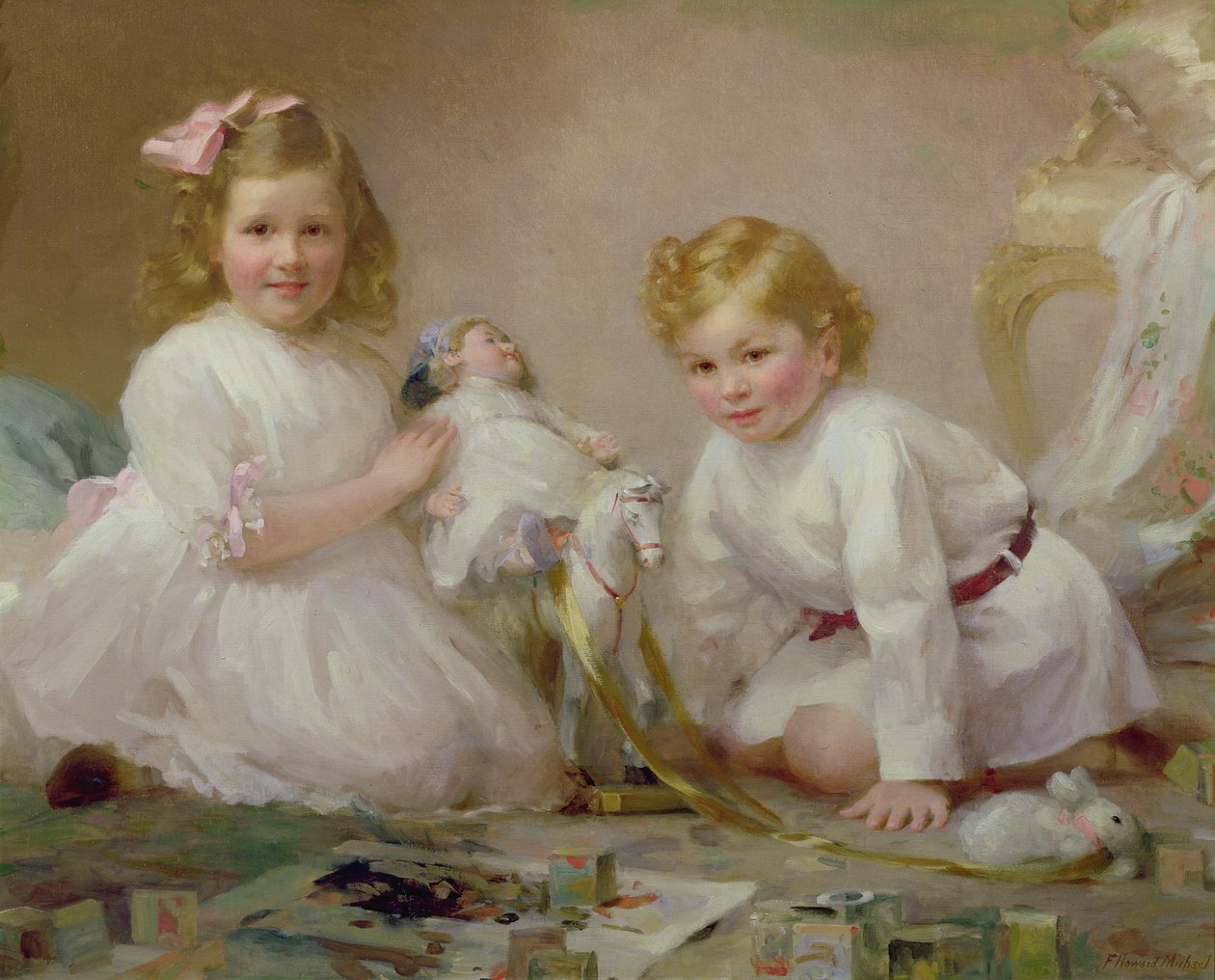 Ein Bruder und eine Schwester spielen, 1915 von Frederick Howard Michael