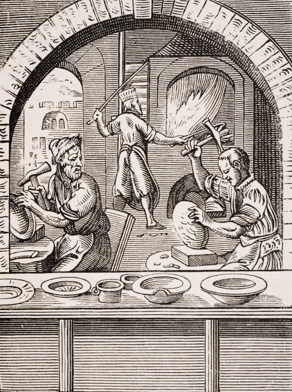 Beckenmacher, Reproduktion eines Holzschnitts von Jost Amman (1539-91) aus 