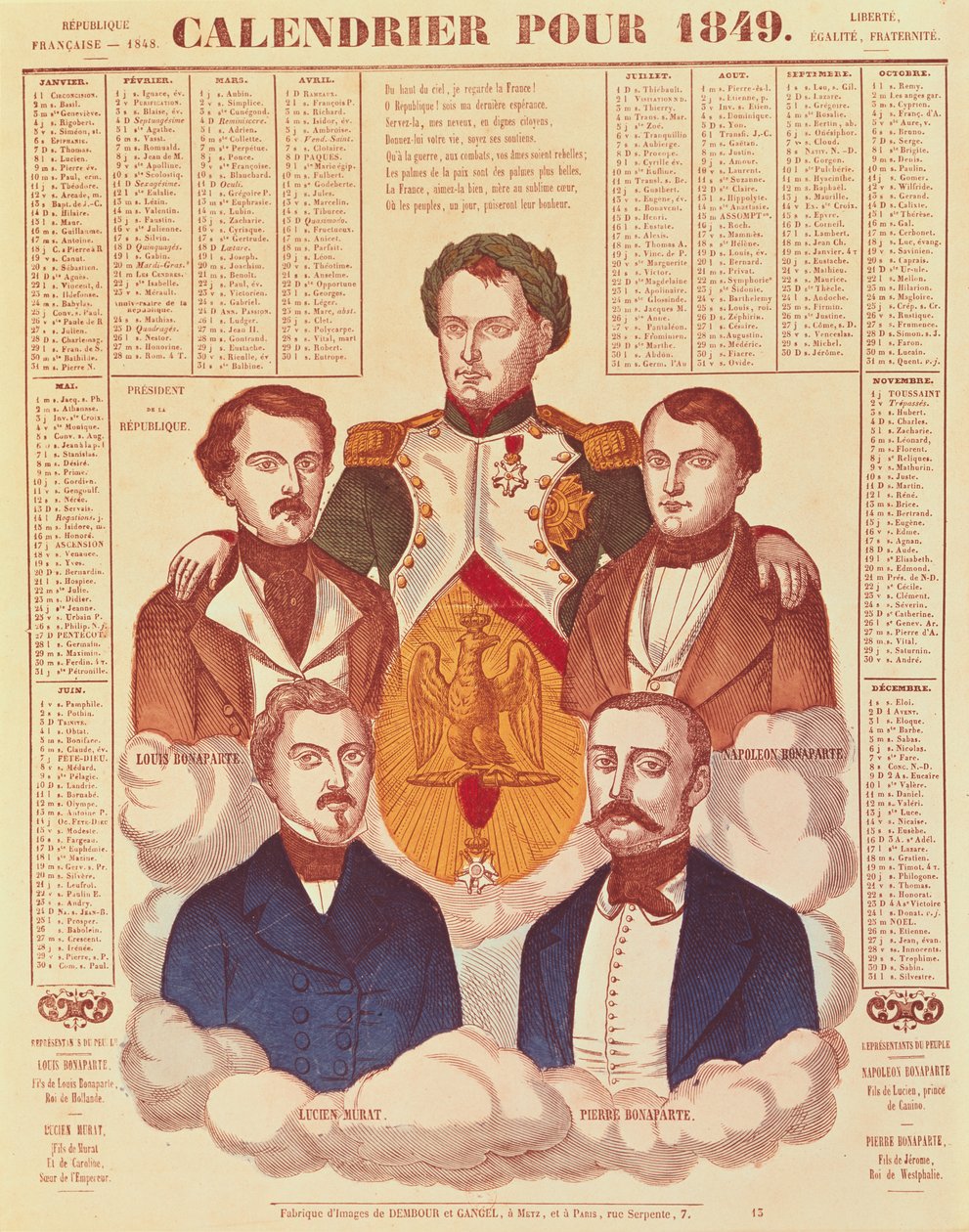 Kalender für 1849, der die Familie Bonaparte darstellt, 1849 von French School