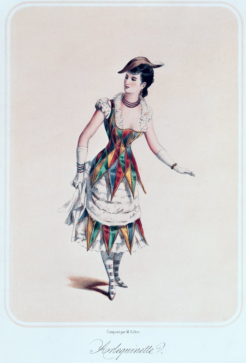 Kostümentwurf für eine weibliche Harlekin, ca. 1880 von French School