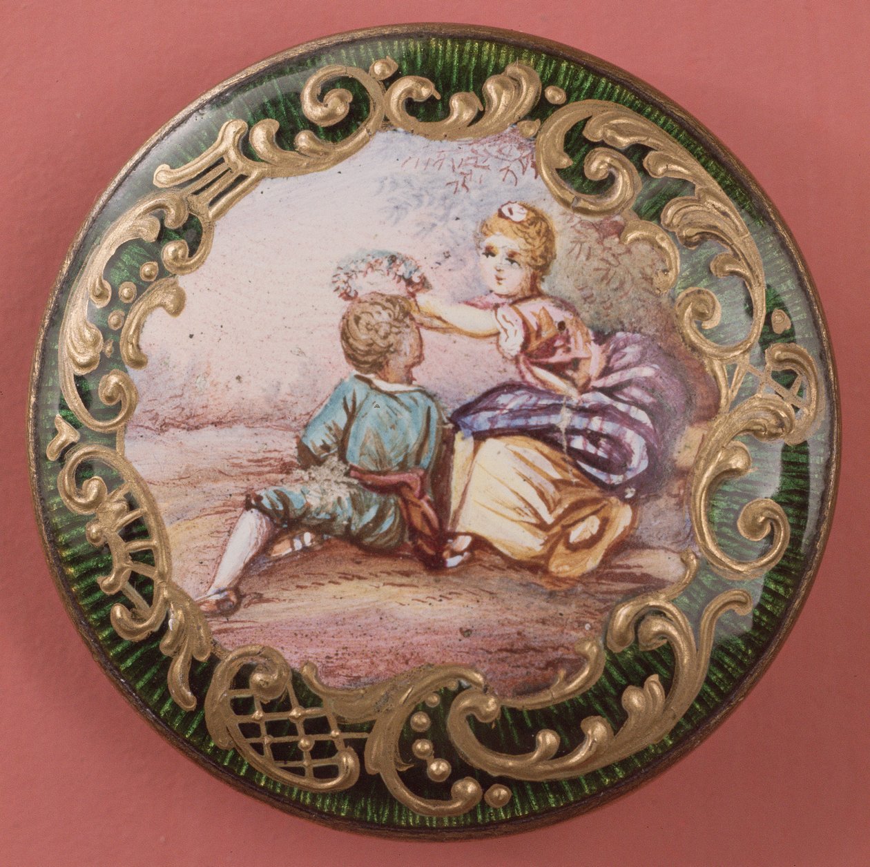 Emaillierter und vergoldeter Knopf, französisch, Mitte des 19. Jahrhunderts von French School