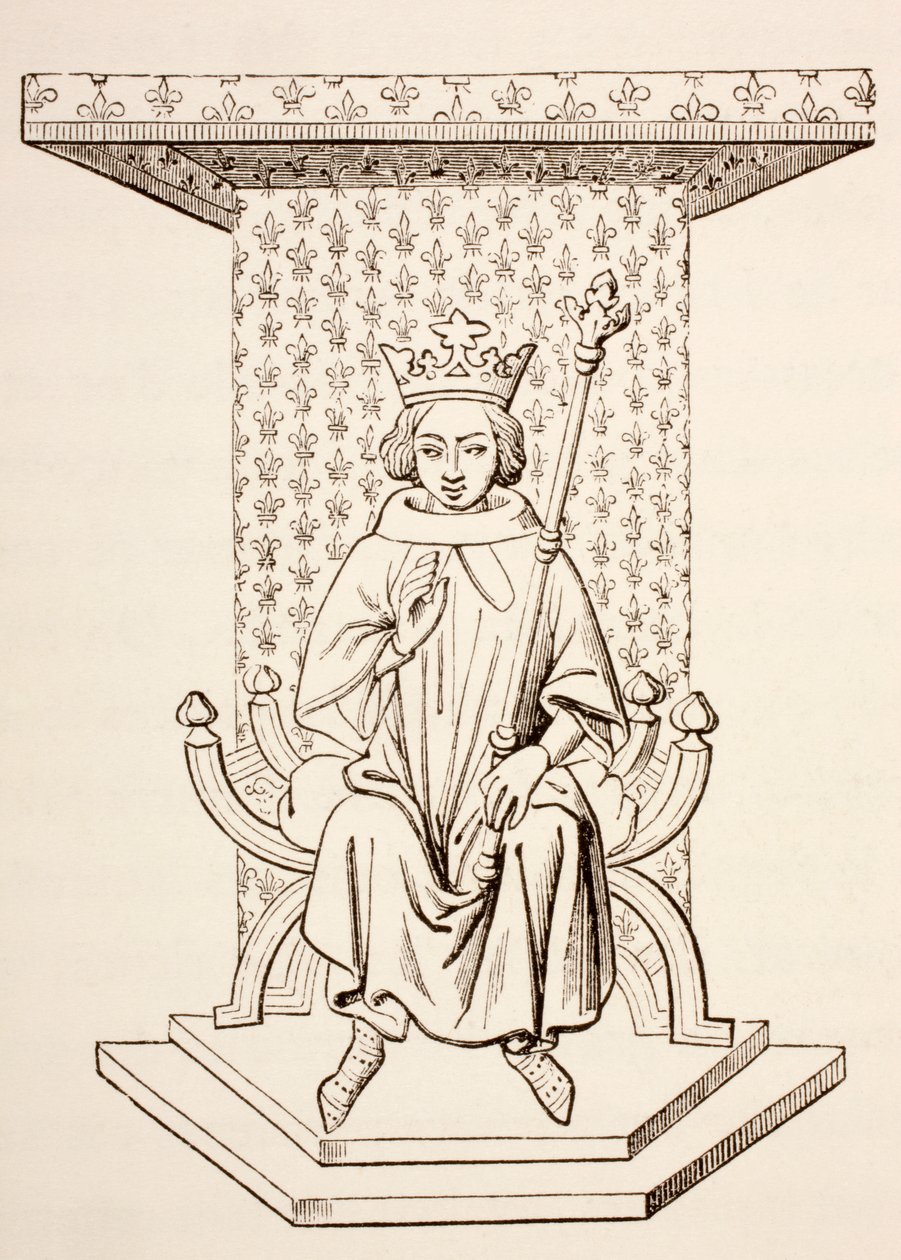 König Ludwig IX. von Frankreich auf seinem Thron mit Lilienmotiv, 1873 von French School