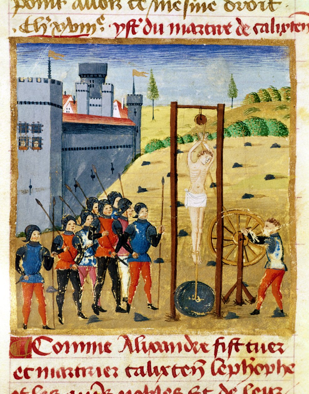 Ms 1335 f.167v Wie Alexander der Große Calixten Cephobe und die anderen Adligen vor Caroutz tötete und marterte von French School