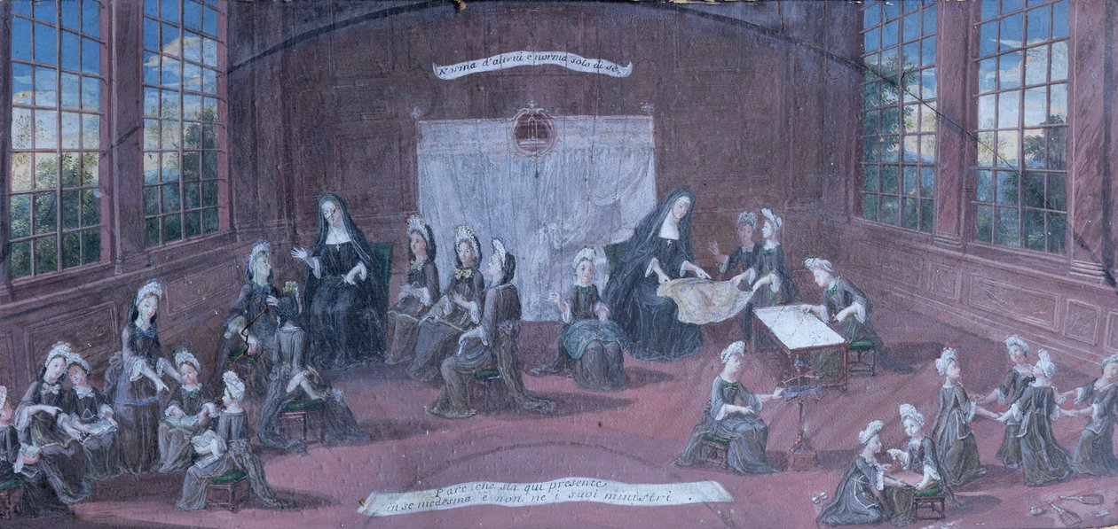 Nonnen unterrichten junge Mädchen von French School