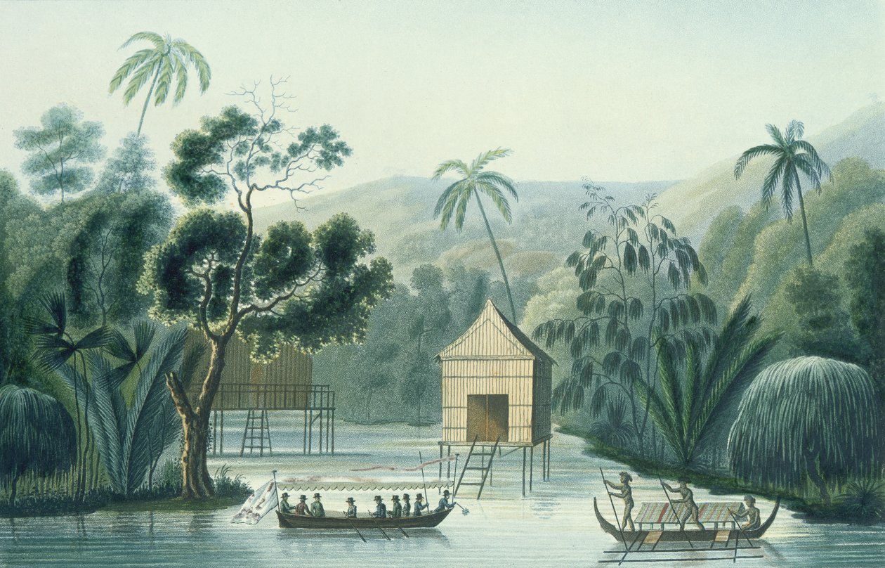 Pagode auf der Insel Waigiou, aus Voyage Autour du Monde sur la Corvette La Coquille (1822-25) von Louis Isidore Duperrey von French School