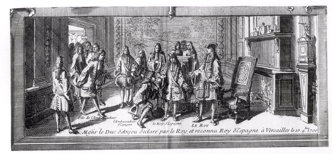 Philippe de France (1683-1746) Herzog von Anjou, von Ludwig XIV. (1638-1715) König von Frankreich als König von Spanien anerkannt, 16. September 1700, in Versailles von French School