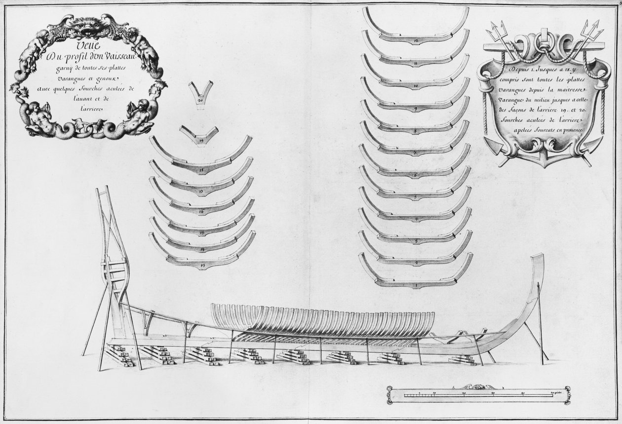 Profil eines Schiffs mit allen Bodenplatten, Illustration aus dem 