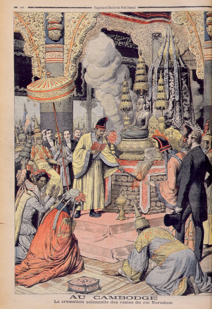 Feierliche Einäscherung von König Norodom I. (1835-1904) König von Kambodscha, Illustration aus 