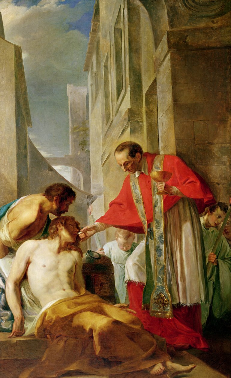 St. Karl Borromäus (1538-84) spendet das Sakrament einem Pestopfer in Mailand im Jahr 1576 von French School