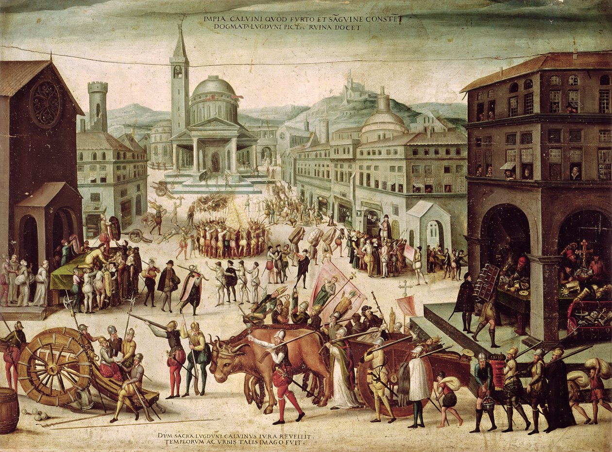 Die Plünderung von Lyon durch den Baron des Adrets, April 1562 von French School