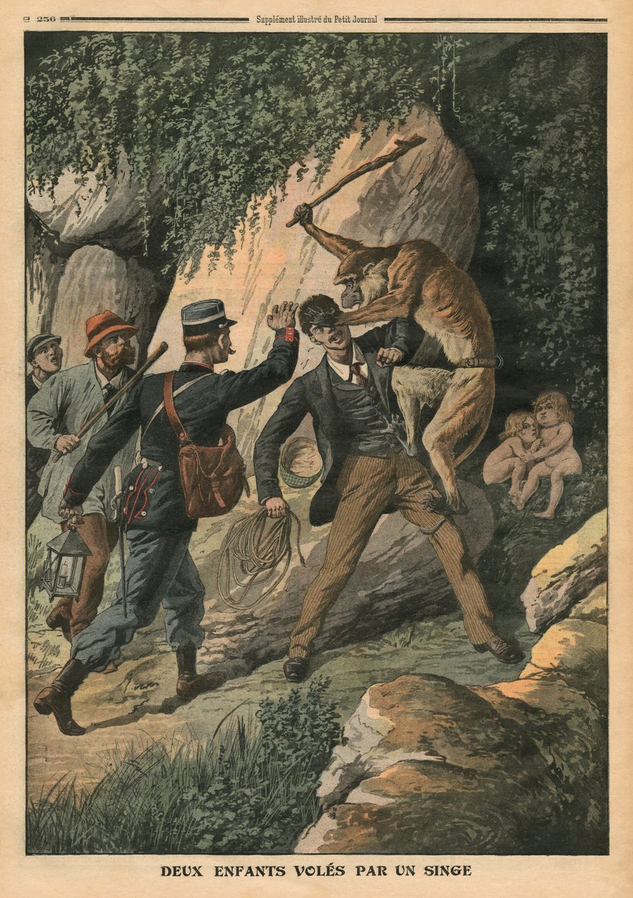 Zwei Kinder von einer Affenfrau gestohlen, Illustration aus 
