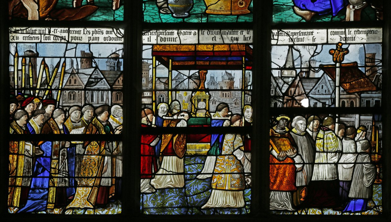 Fenster, das eine Prozession des Heiligen Sakraments darstellt (Detail), 1530 von French School