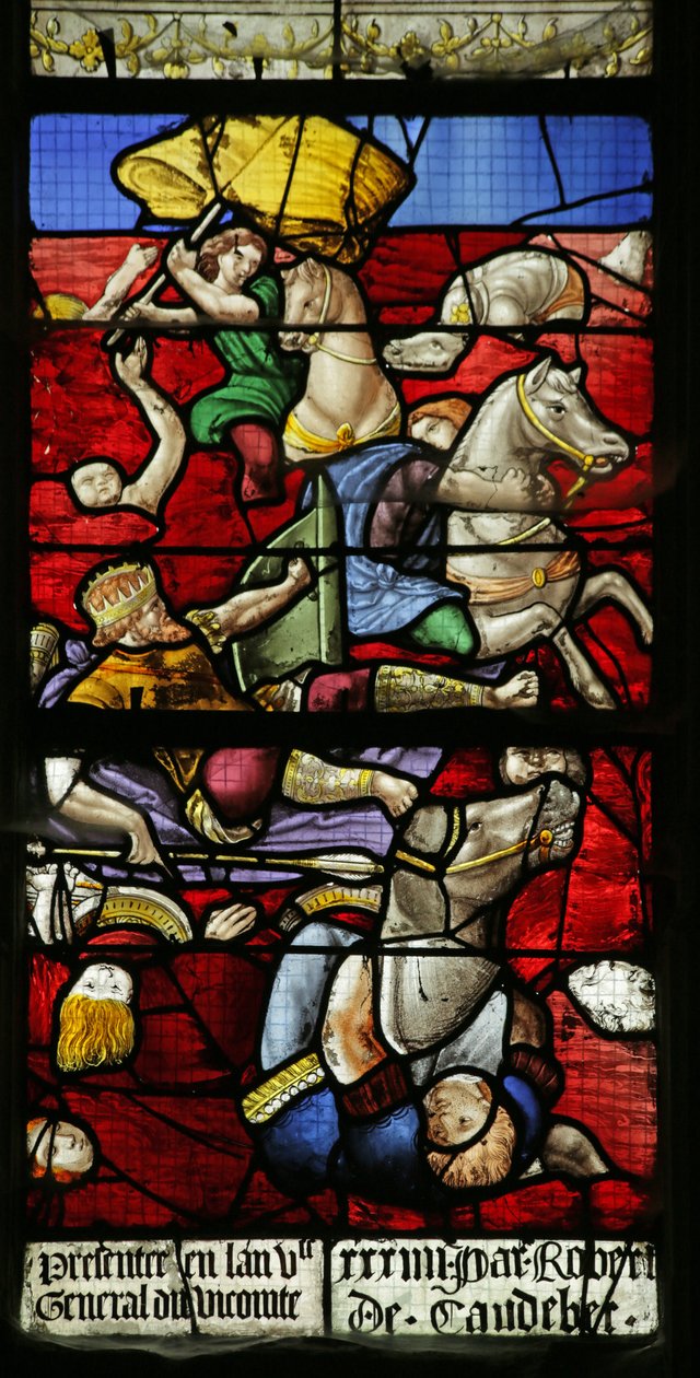 Fenster, das die Israeliten beim Überqueren des Roten Meeres darstellt; Pharaos Armee ertrinkt (Detail), 1534 von French School