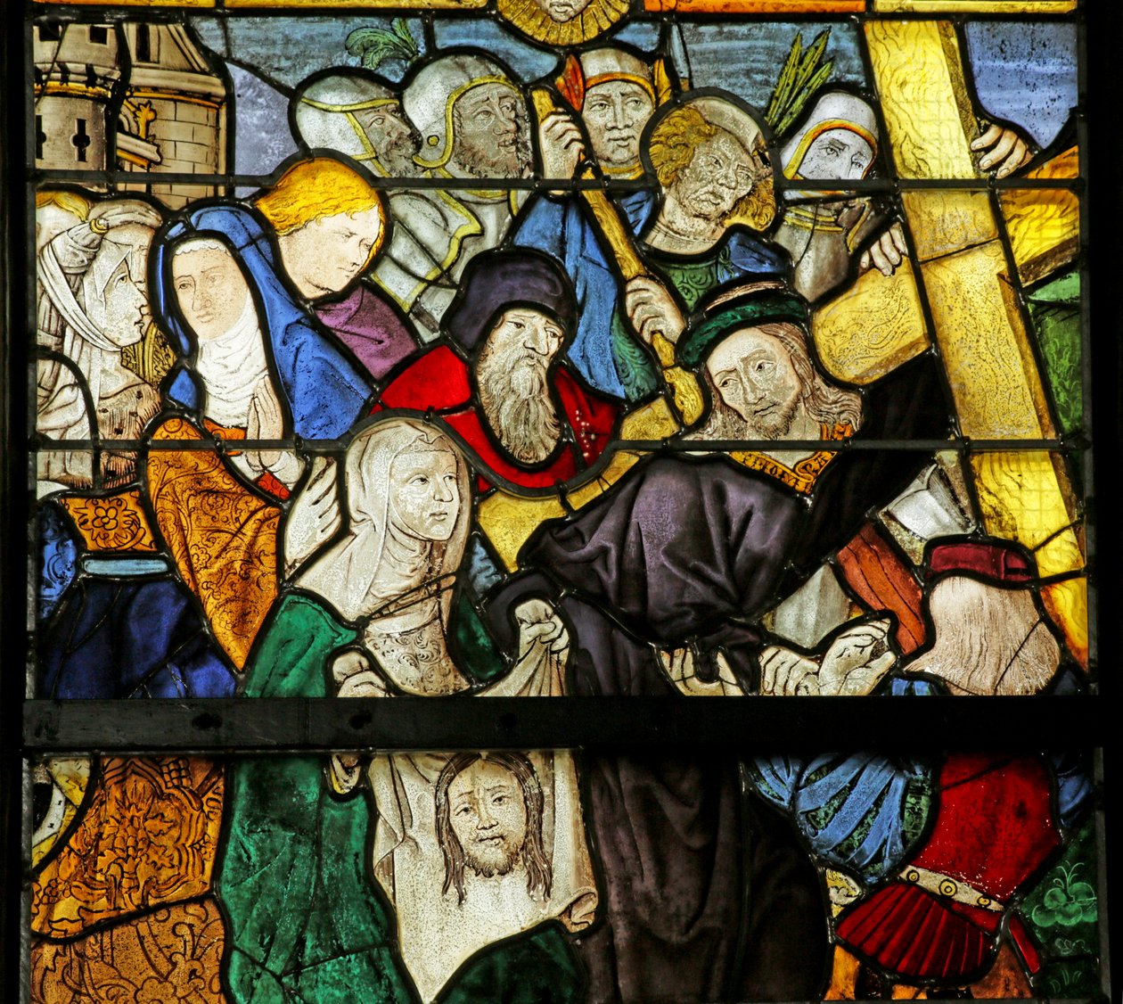 Fenster mit Darstellung der Via Crucis und des Schleiers der Veronika, Detail von French School