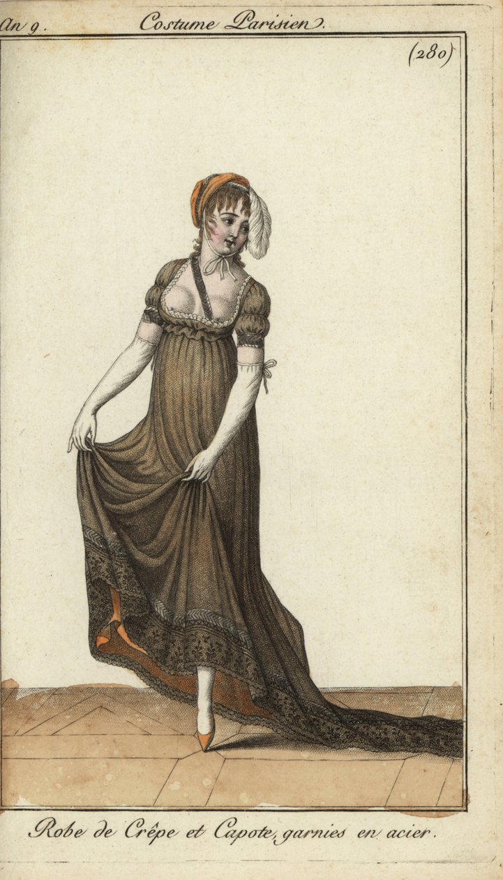 Modische Frau im kreppkleid mit sichtbaren Brustwarzen von French School