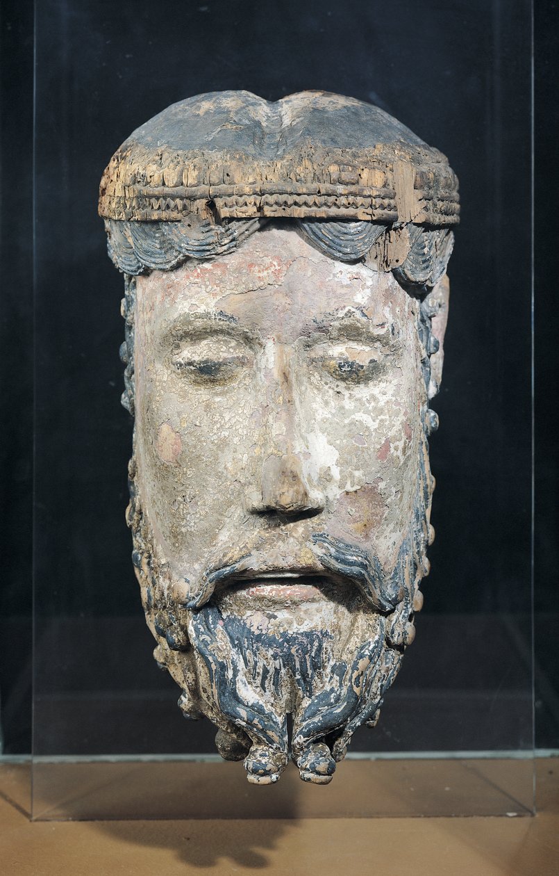 Kopf Christi, aus Lavaudieu (polychromes Holz) von French School