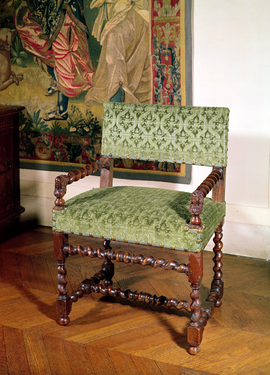 Louis XIII Sessel (Holz & Damast) von French School
