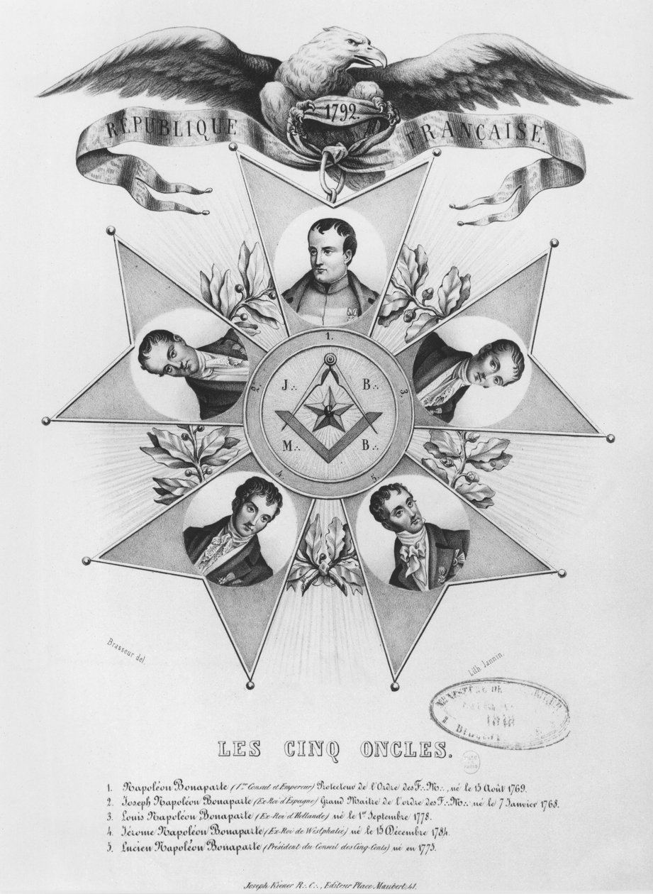 Die fünf Onkel der Freimaurerei, 1848 von French School