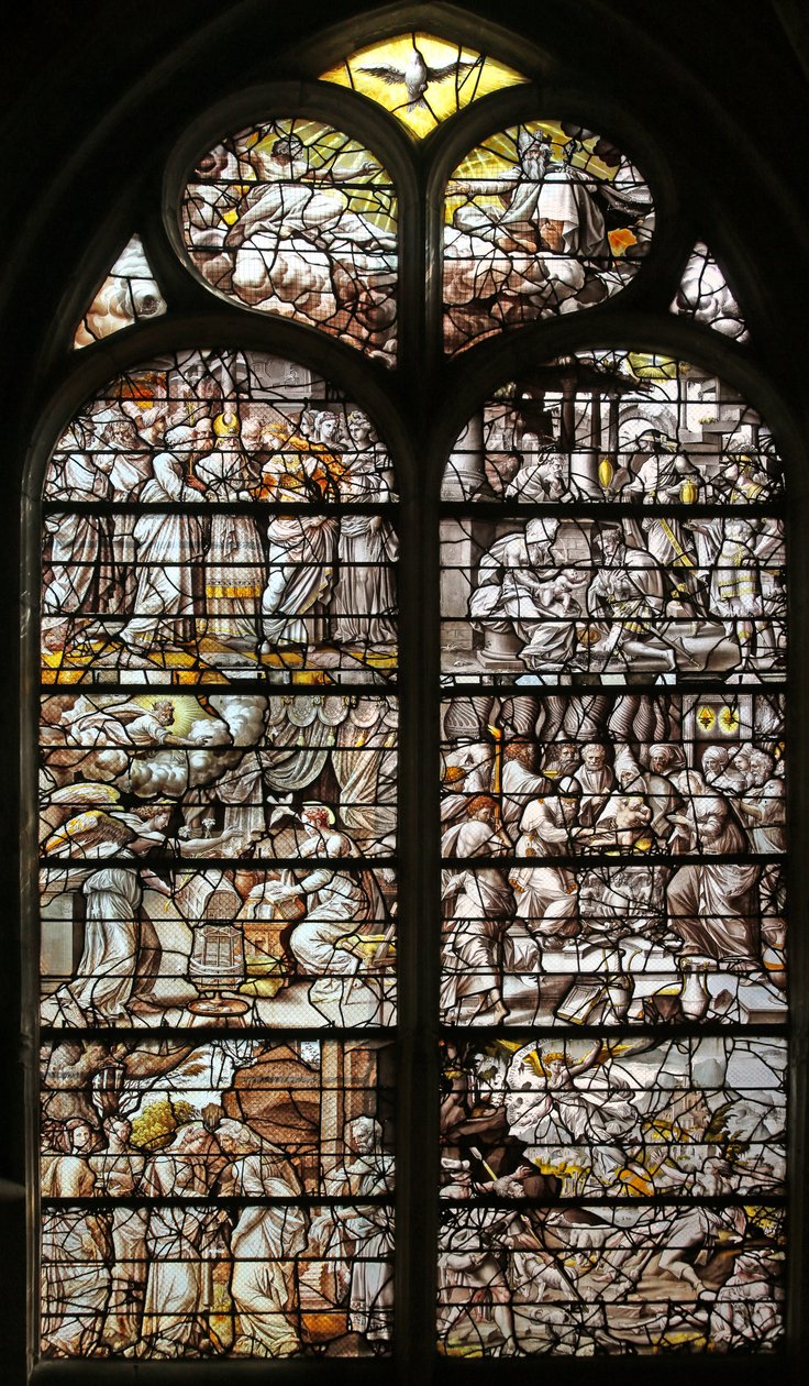 Fenster w10, Kindheit Christi darstellend von French School