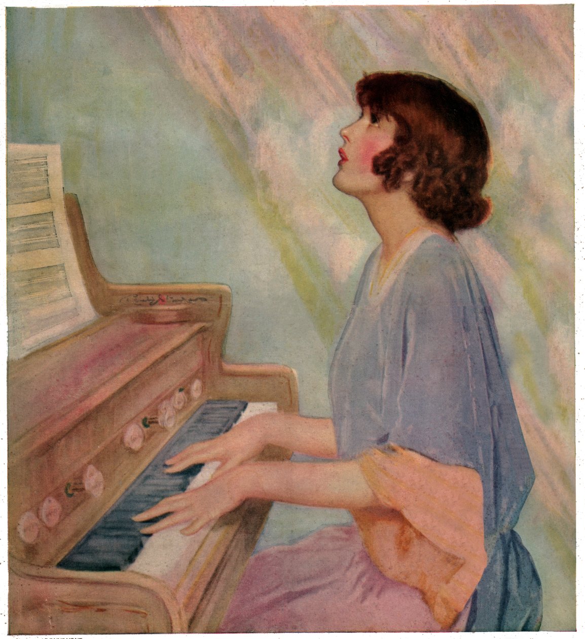 Frau spielt Orgel von French School
