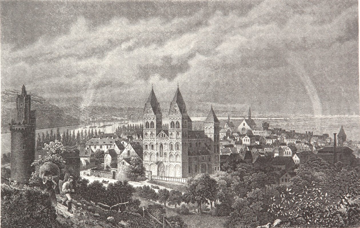 Andernach. Stahlstich aus einem Rheinalbum von Pierre Joseph Redouté