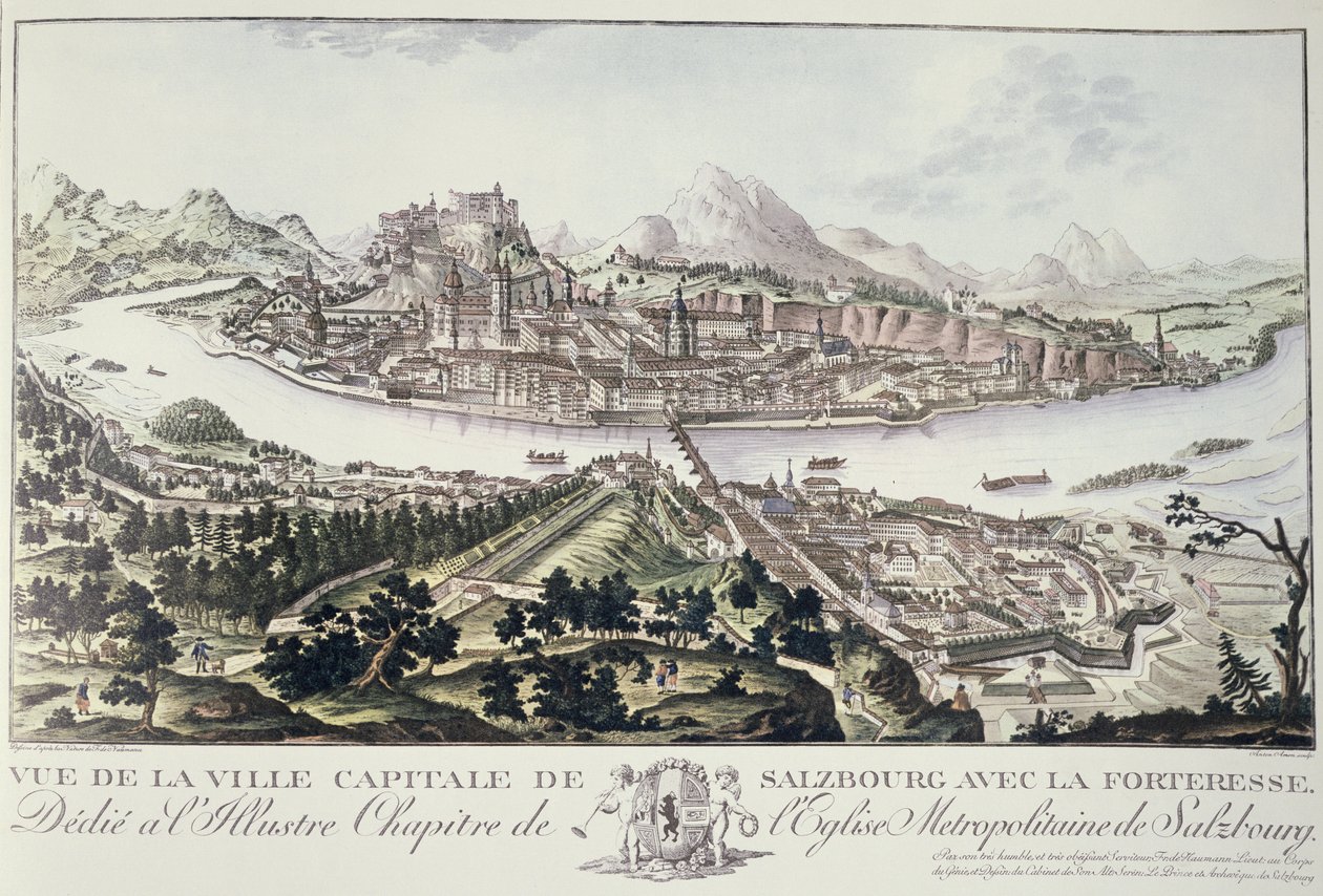 Ansicht der Hauptstadt und Festung Salzburg, gewidmet dem Illustren Kapitel der Metropolitankirche von Salzburg, 1791 von Friedrich Gotthard Naumann