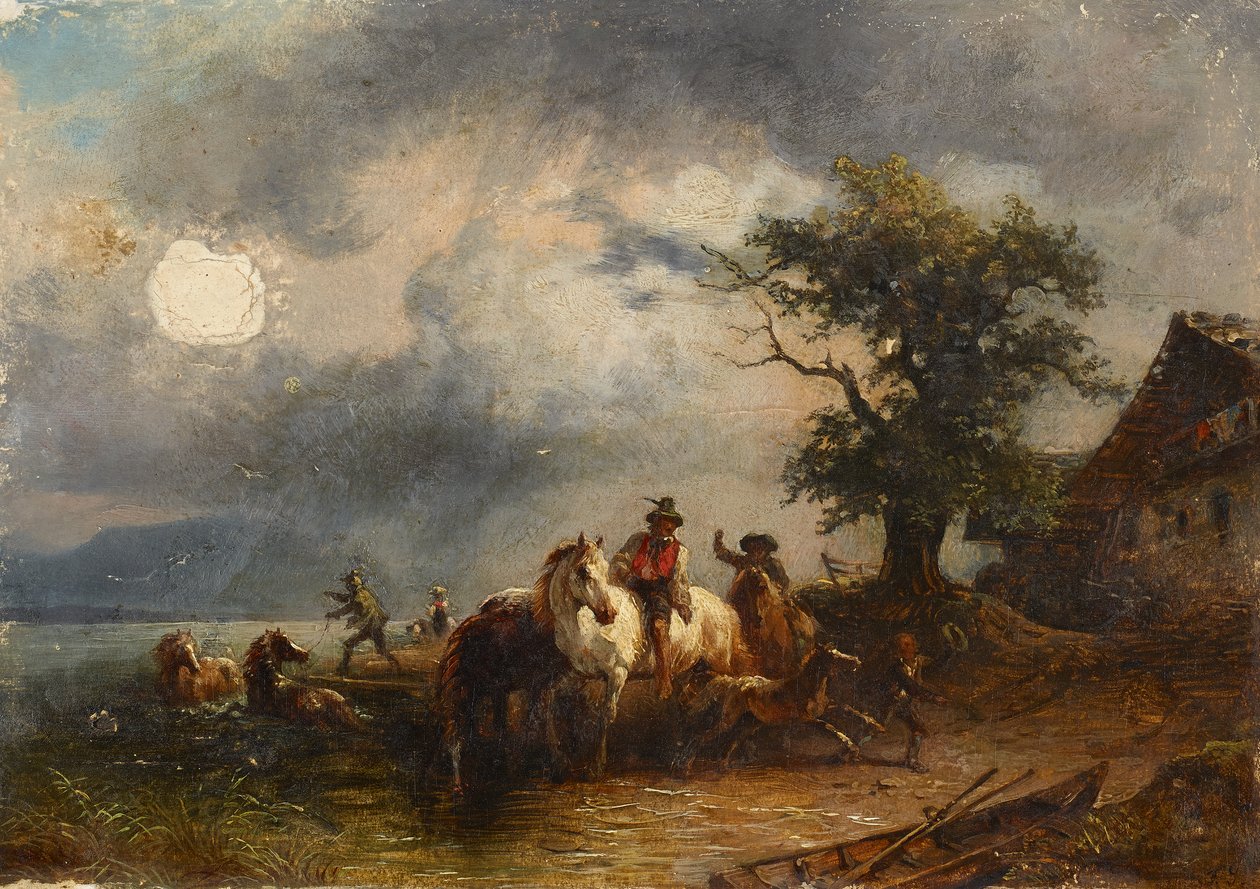 Pferdeschwemme von Friedrich August Mathias Gauermann