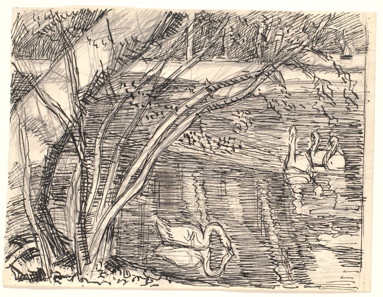 Ein See mit vier Schwänen von Fritz Syberg