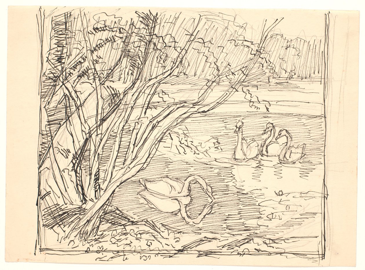 Ein See mit vier Schwänen von Fritz Syberg