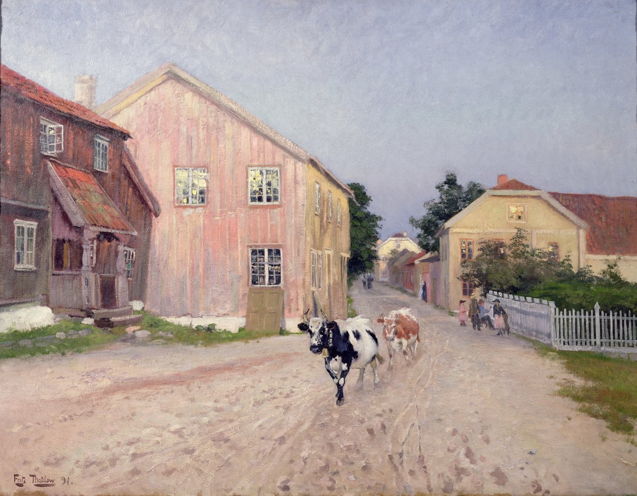 Straße in Hokksund von Fritz Thaulow
