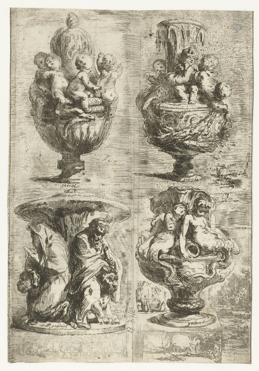Vier Vasen von Gabriel Jacques de Saint Aubin