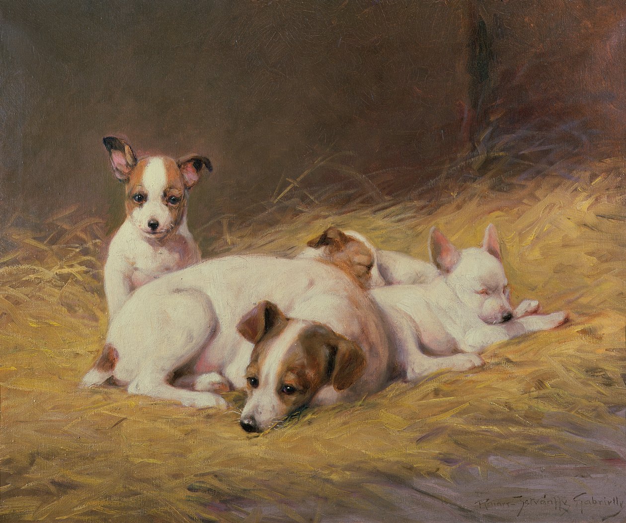Ein Terrier mit drei Welpen von Gabrielle Rainer Istuanty