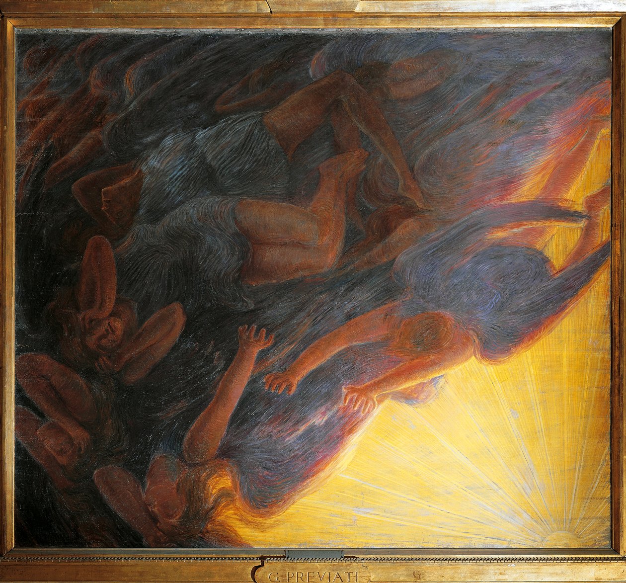 Sturz der Engel, Triptychon Mittelteil von Gaetano Previati