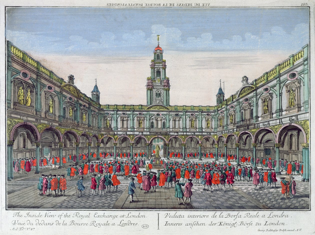 Die Innenansicht der Royal Exchange, London von Georg Balthasar Probst