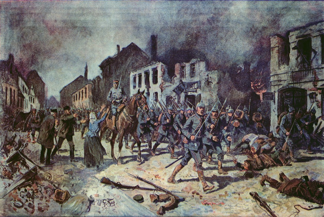 Deutsche Truppen betreten die Stadt Ortelsburg während der Schlacht von Tannenberg, August 1914 von Georg Koch